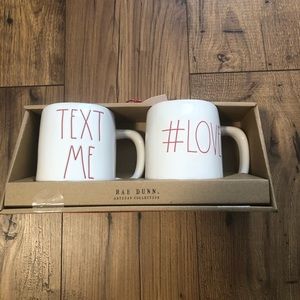 Rae Dunn 2PK TEXT ME #LOVE MUGS WHITE/RED- NWT